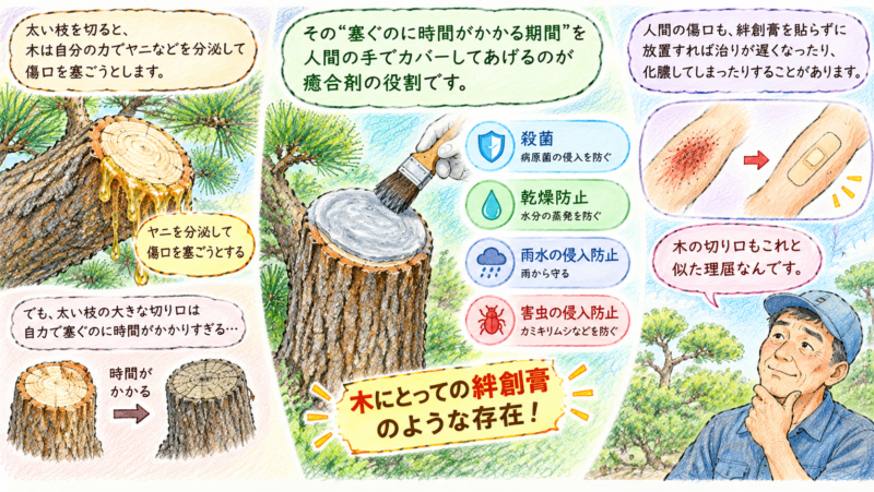 太枝の切り口に癒合剤を塗る理由