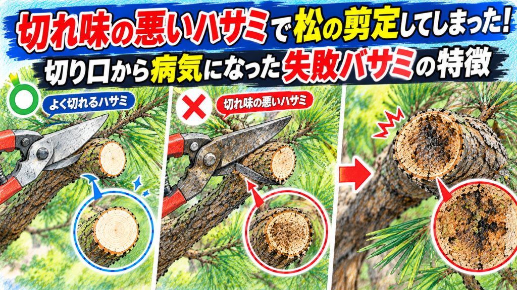切れ味の悪いハサミで松の剪定してしまった！切り口から病気になった失敗バサミの特徴