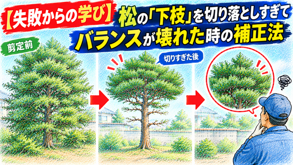 【失敗からの学び】松の『下枝』を切り落としすぎてバランスが壊れた時の補正法