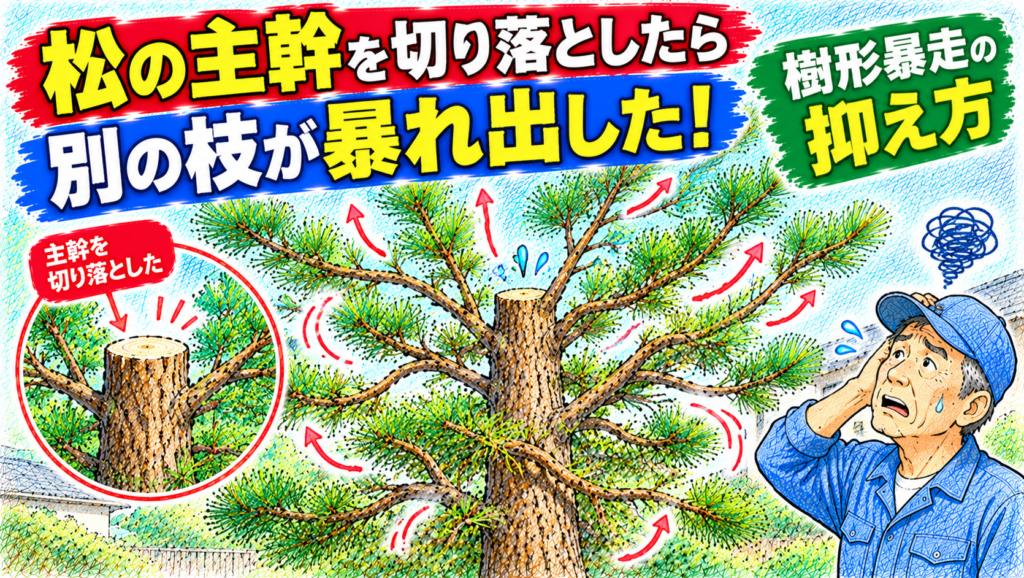 松の主幹を切り落としたら別の枝が暴れ出した！樹形暴走の抑え方